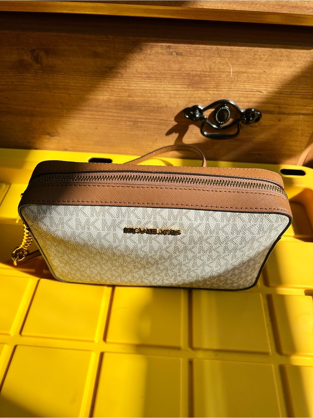 Michael Kors Beige Canvas Crossbody with Brown Leather Trim - Picture 9 of 10